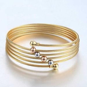 Nowy Złoty Kolor Twist Wire Siatki Ręcznie Bransoletka Multilayer Charm Bransoletki Pulseiras Moda Biżuteria dla Kobiet Bijoux Q0719