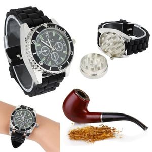 Wristwatches Product Black Zinc Alloy Wrist Watch Spice Tobacco Grinder Cigarette Crusher Relogios Saat Erkekler Horloges Orologio