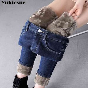 Толстые зимние теплые узкие джинсы для женщин женские высокие талии бархатные джинсовые брюки уличные простирающие брюки плюс размер 210708