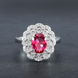 Cluster Ringen Natural Ruby Gemstone voor Vrouwen Echt Sterling Zilveren Mode Mei Birthstone Ring Romantisch Huwelijksgeschenk Fijne Sieraden