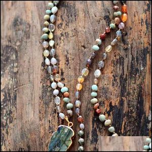 Collane con ciondolo Pendenti Gioielli Boho Forma casuale Pietra naturale Stberry Quarzo Pirite Labradorite Collana Donna Perline Lariat Dropship 2