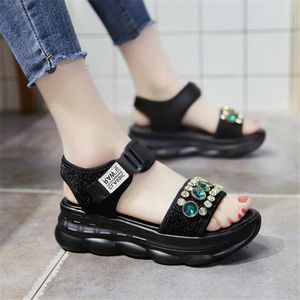 Sandals Wedge Heel Platform Women's Summer Fashion Sponge Cake Roman Rhinestone All-match Beach Increase Sandalias Mujer