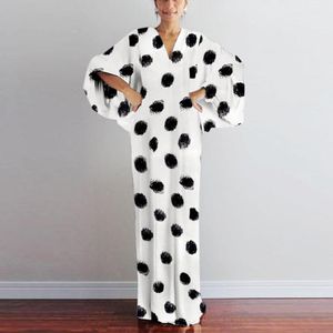 Casual Dresses Polka Dot Printed Robe Batwing Sleeve Party Maxi Dress V Neck Gown Lång Wrap Boho Kvinnor Kläder Vestido Feminino 40 #