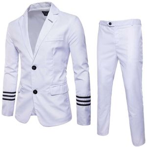 Homens Formal SUITS Terno Jaquetas Blazer + Calças Vestido De Noiva Ternos Grande Tamanho Homens Branco Slim Ternos X0909