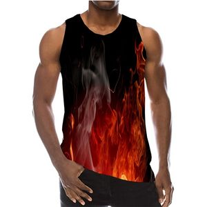 Uney Mäns Flame Skriv ut Tank Top Casual Sport Ärmlös Brandskjorta Rökstrand Cool Vest Toppar För Män 210623