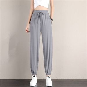 Pantaloni alla caviglia con traino di ghiaccio pantaloni sportivi casual sottili estivi taglie forti da donna pantaloni harem drappeggiati larghi e sottili X0723