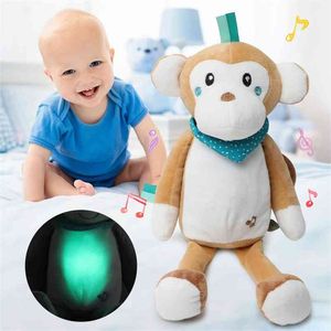 Barn mjuka leksaker fyllda sömn LED belysning djur ledd natt lampa plysch med musik ljus baby för tjejer pojkar 210728
