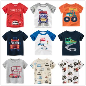2-9 lat Baby Boys Girls Ubrania Koszulki 100% Bawełna Krótki Rękaw Autobus Samochodowy Ciężarówki Cartoon Kids Letnia Odzież