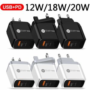 12W 18w 25w USB-C Type c charger PD 2.4W Wall Chargers EU US Uk Adapter For IPhone Samsung Huawei Android phone With BOX