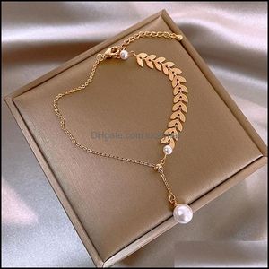 Link bransoletki Łańcuch biżuterii liście Banles pszenki koraliki luksusowe stal nierdzewna kryształowa bransoletka perłowa dla kobiet biżuteria mody synch