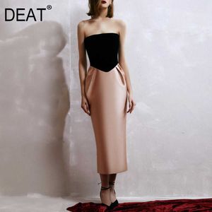 [Deat]ファッション夏のスプライシングノースリーブの膝の長さの高い腰のチューブ最高品質のドレス女性13D141 210527
