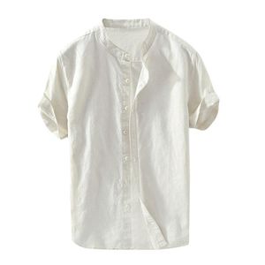 Homens camisetas t blusa sólida camisas curtas de manga tops botão largo linho de algodão retro casual