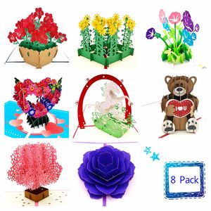 DWTKL Çiçekler Pop Up Kartları Tebrik Hediye Kart Çeşitleri Her Durum için Tebrikler Sevgililer Günü Doğum Günü veya Düğün 8-Pack Kadınlar