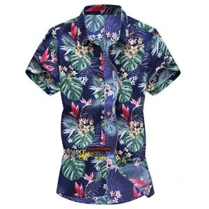 Men's Casual Shirts Fashion Slim T-shirt Sleeve Tops Collar Short Loose Turn-down Hawaii Men Printed