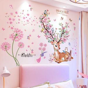 Deer animal adesivos de parede diy dandelions flores flores decalques de parede para crianças quartos bebê quarto berçário cozinha decoração home x0703