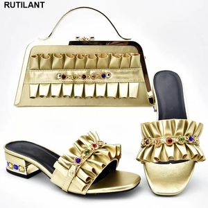 Dress Shoes Shoe And Bag Set For Party In Women Italian Ladies Bags To Match Decorated With Rhinestone Wedding Square Heel