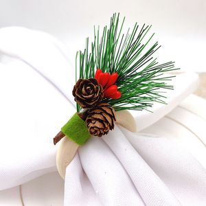 Christmas Decoração Navarinha de Neckkin SIMULAÇÃO PINE PINE NAPING ANEL ANING HOMEM TABELA DE TABLEIRA BULTURAS TUNIDADE Toalha Decoração BH5363 WLY