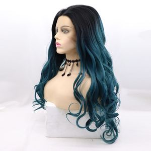 2021 Novo Cabelo Pré-Laço Conjunto de Seda de Alta Temperatura 180 Pavão Negro-Verde Azul Longo Curl Temperamento Peruca República República Posse Capa Daily Wigs