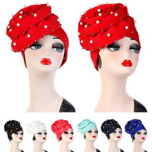 Kvinnors håravfallshuvud halsduk Turban Ruffle Cap Big Flower Muslim Cancer Chemo Hat Cover Beanie Skullies Indian Pärlor Mode