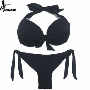 Eonar Bikini Solidne stroje kąpielowe Kobiety Push Up Set Brazylijski Cut / Classic Bottom Garnitury kąpielowe Sexy Plus Size Swimwear 210625