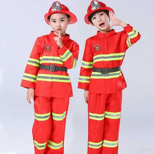 Feuerwehrmann Arbeitskleidung Uniform Feuerwehrmann Sam Cosplay Karneval Halloween Kostüme für Kind Party Mädchen Jungen Verkleidung Anime Kleidung Set Q0910