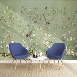 Пользовательские 3d фото обои ручная роспись маслом роспись пасторальной цветок птица стена росписи гостиная спальня