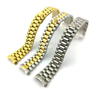 Bandas de relógio 20mm 13mm 17mm 21mm banda de aço inoxidável curvado fim presidente estilo pulseira pulseiras se encaixa para água fantasma pulseira ao ar livre