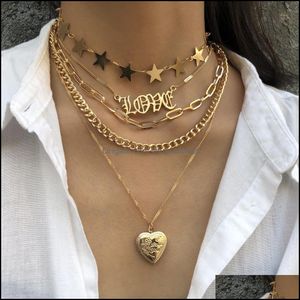 Collane con ciondolo Pendenti Gioielli Kmvexo Vintage Mti-Layered Love Heart Collana girocollo Set Boho Stelle dorate Catena lunga Donna Natale