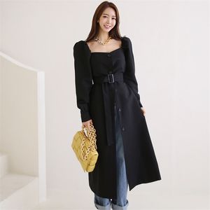 Autumn high-end han edition OL temperament single-breasted lace-up accept waist long trench coat 210602