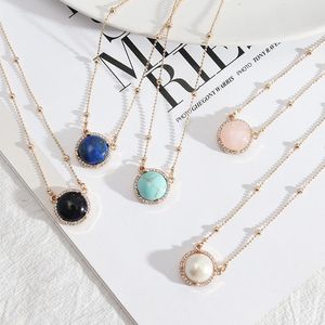Wholesale turquoise pearls for sale - Group buy 17mm Round Lapis Lazuli Pearl Turquoise Rose Natural Stone Quartz Pendant Gold Chain Necklaces Geometric Accessories Jewelry