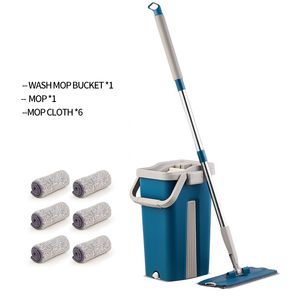 Plane Automatic Thicken Mop Super Fiber Cleaning Wet and Dry Dual-Purpose Mop With Bucket Wooden Floor Lazy Fellow Mop 210317