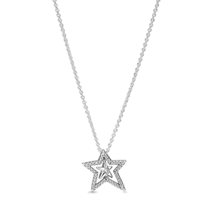 Fine Jewelry Autentyczne 925 Sterling Silver Naszyjnik Fit Pandora Wisiorek Urok Pave Asymmetryczny Star Collier Naszyjnik Miłość Zaręczyny DIY Naszyjniki Ślubne