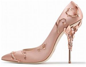 Designer nupcial saltos altos sapatos 10 cm moda cor-de-rosa mulheres eden flor de metal bombas sapatos para casamento festa de noite sapatos de baile branco preto champanhe prata vermelho