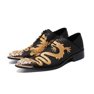 Jurk schoenen Italiaanse stijl luxe draak borduurwerk mannen glitter claquette stalen neus formele partij heren schuhe Herren