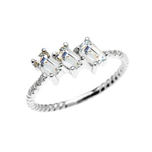 10K/14K/18K Gold Jewelry Three Gemstone Diamond Ring Natural Moonstone Promise Ring
