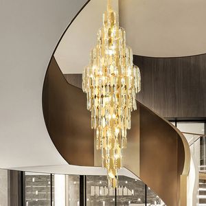 Moderne LED-Kristall-Kronleuchter, amerikanische S-goldene große lange Luxus-Kronleuchter für Zuhause, Villa, Hotel, Treppenhaus, Innenbeleuchtung, Durchmesser 40 cm–100 cm