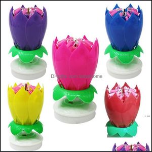 Outros suprimentos festivos em casa Gardenblossom girlating Lotus Flower Feliz Anivers￡rio Arte Candle Lights para Diy Cake Decoration Kids Presente