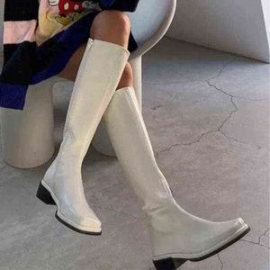 女性のニーハイブーツソフトPUの女性ロングブーツスリップ女性ブーツ厚いプラットフォーム丸いつま先女性の靴秋冬2021 Y1125