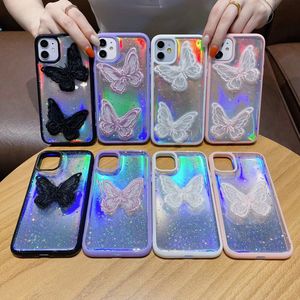 Bling Glitter Epoxy Gorgeous Cute Laser Card Lace Butterfly Cases Soft TPU Shockproof Colorful Fashion Candy Cover For iPhone 13 12 11 Pro Max XR XS 7 8 SE2 6 6S Plus
