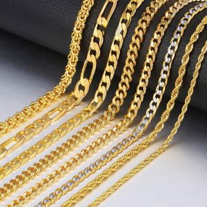 Chains Trendsmax Gold Necklace For Men Women Figaro Rope Cuban Link Chain Male Collar Fashion Gift Jewelry Hip Hop 18-24" GNN2