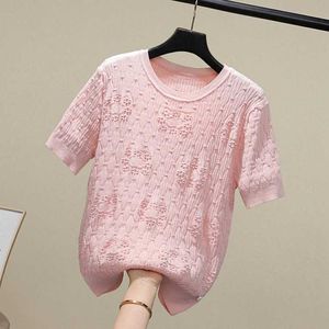 Vanovich Spring and Summer Fashion Knit T Shirts Women Wild Casaul Krótki rękaw Top Hollow T-shirt 210615