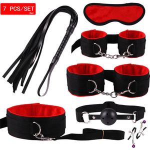 Akkajj adulto brinquedos exóticos acessórios nylon sexo bondage set sexy lingerie algemas chicote de chicote anal vibrador para casais