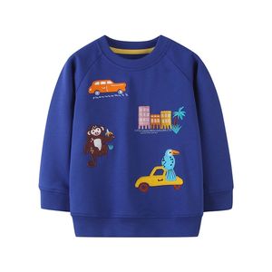 Atlama Metre Karikatür Aplike Erkek Çocuklar Için Tişörtü Giysileri Sonbahar Çocuk Hoodies Giyim Kızlar Tops 210529