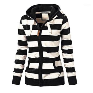 Women's Jackets Women Striped Coat 2021 Autumn Long Sleeve Plus Size Casual Jacket Hooded Europe Zipper Cardigan Clothing #T2G1