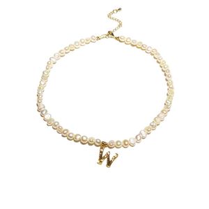 Liiji Unikalne 26 liter Barokowa Pearl Złoty Kolor Mody Styl A-Z Letter Urok 39 + 5 cm Choker Necklace Neckalce