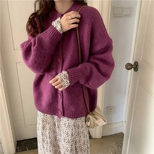 Grön tröja Cardigan Kvinnor Vinter Oversierad Jacka Harajuku Knitting S Kvinna Loose Coat Streetwear Girl 211018