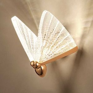 Butterfly vägglampa nordisk modern minimalistisk lyx trappa säng sovrum bakgrund Aisle belysning dekoration 210724