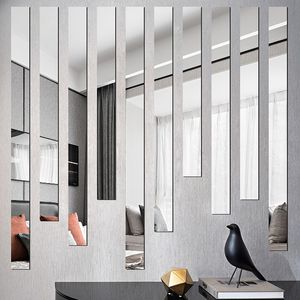 Lustro pasek akrylowy naklejki ścienne 3D salon sypialnia proste linie dekoracje ścienne restauracja tv tło naklejki ścienne 210308