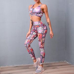 Étnico Impressão Yoga Set Mulheres Ginásio Roupas Sportswear Training Terno para Fitness Active Wear Femme Sport Outfit Running Workout