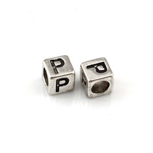 200Pcs Antique Silver Alloy Alphabet "P" Loose Spacer Beads For Jewelry Making, Big Hole 4.5mm Findings Bracelet Necklace DIY Accessories